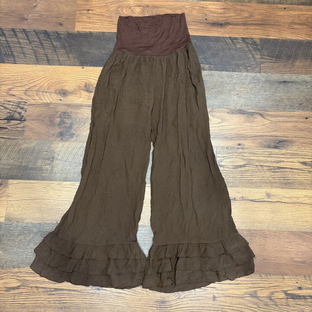 SassyBling Brown Comfy Flare Ruffled Pants